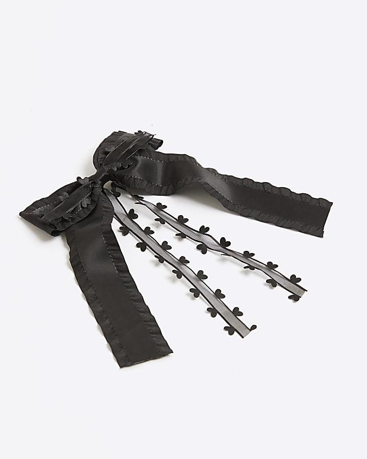 Girls Black Butterfly Heart Bow