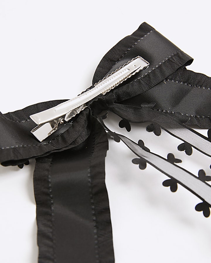 Girls Black Butterfly Heart Bow