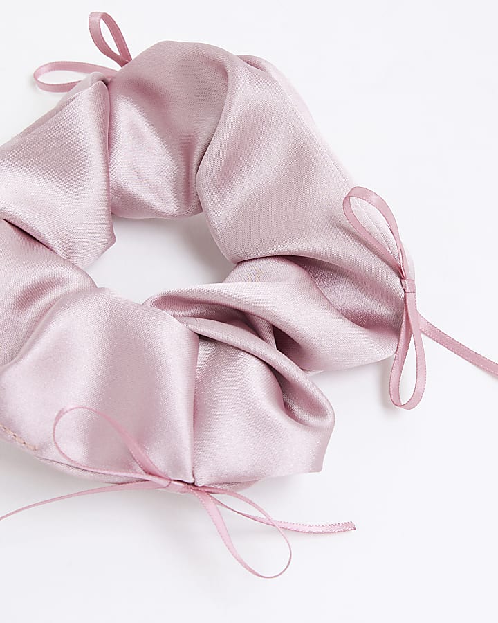 Girls Pink Satin Bow Scrunchie