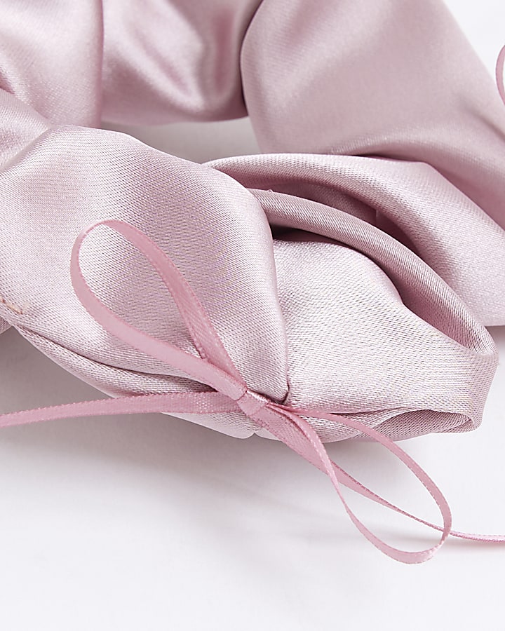 Girls Pink Satin Bow Scrunchie