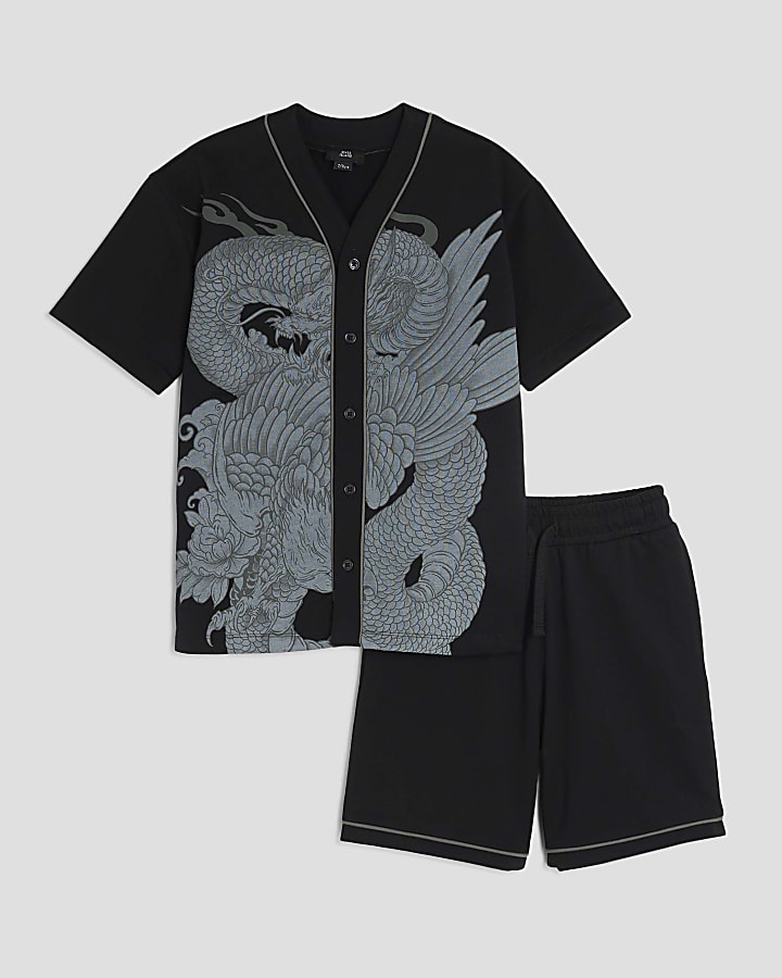 Boys Black Dragon Baseball T-Shirt Set