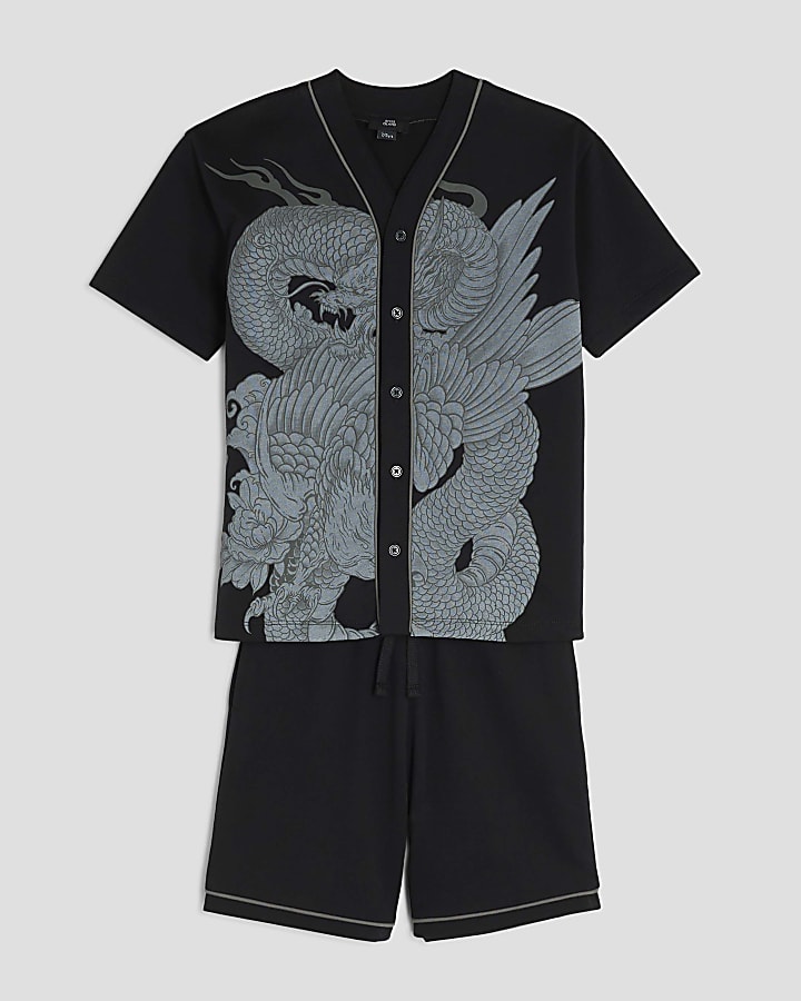 Boys Black Dragon Baseball T-Shirt Set