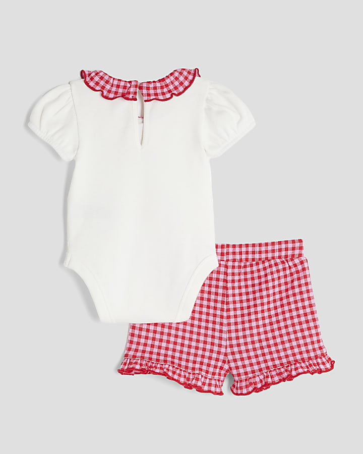 Baby Girls Ecru Bear Gingham Shorts Set
