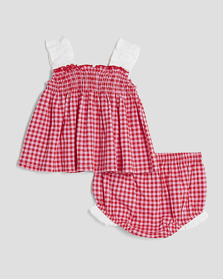 Baby Girls Red Gingham Jersey Set