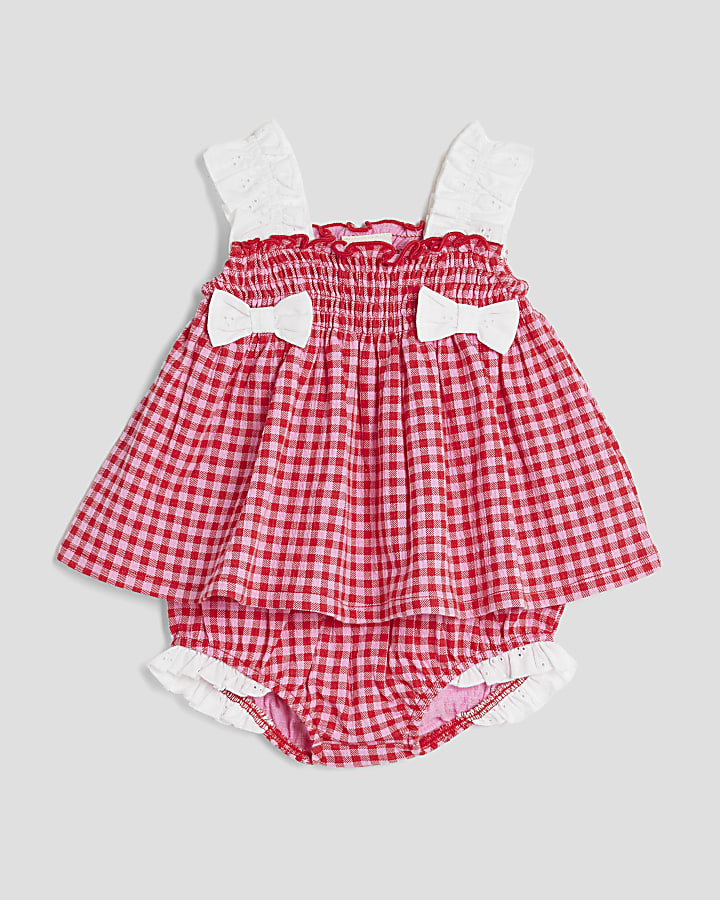 Baby Girls Red Gingham Jersey Set
