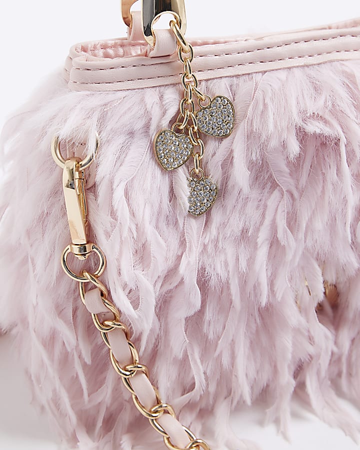 Girls Pink Feather Top Handle Bag