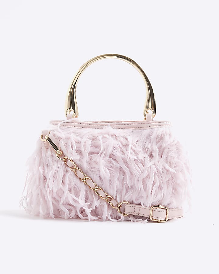 Girls Pink Feather Top Handle Bag