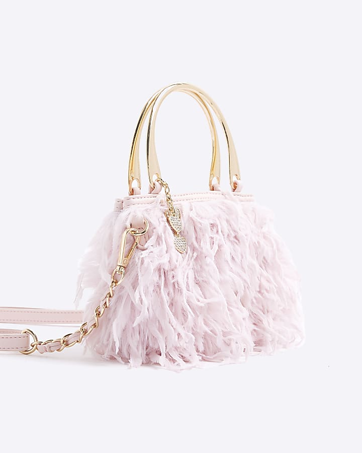 Girls Pink Feather Top Handle Bag