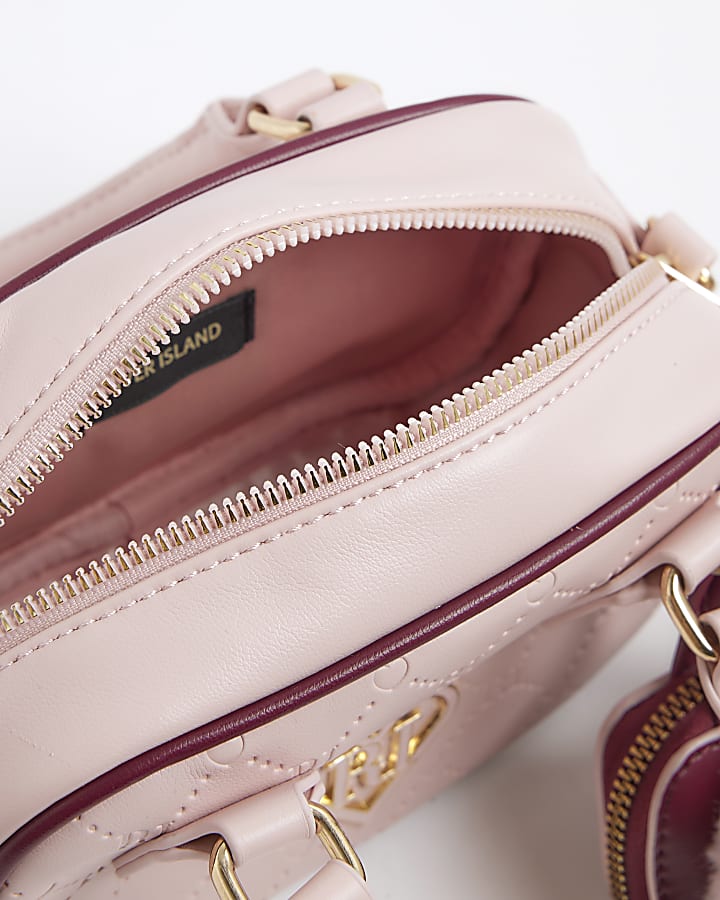 Girls Pink Monogram Charm Barrel Bag