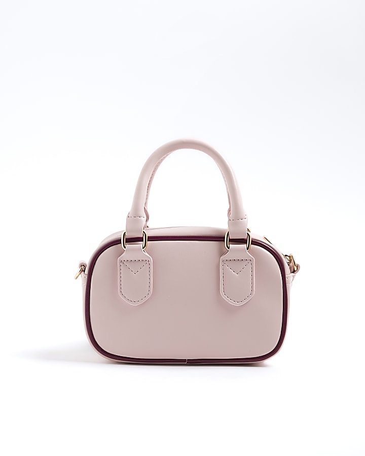 Girls Pink Monogram Charm Barrel Bag
