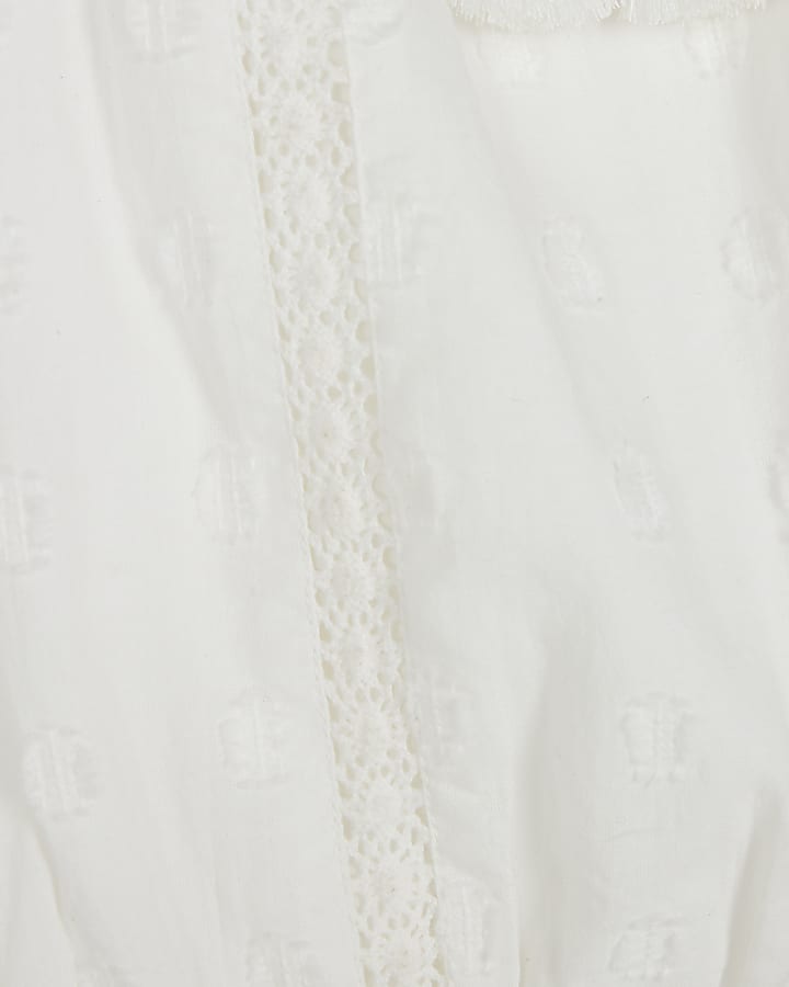Mini Girls White Broidere Tassel Top Set
