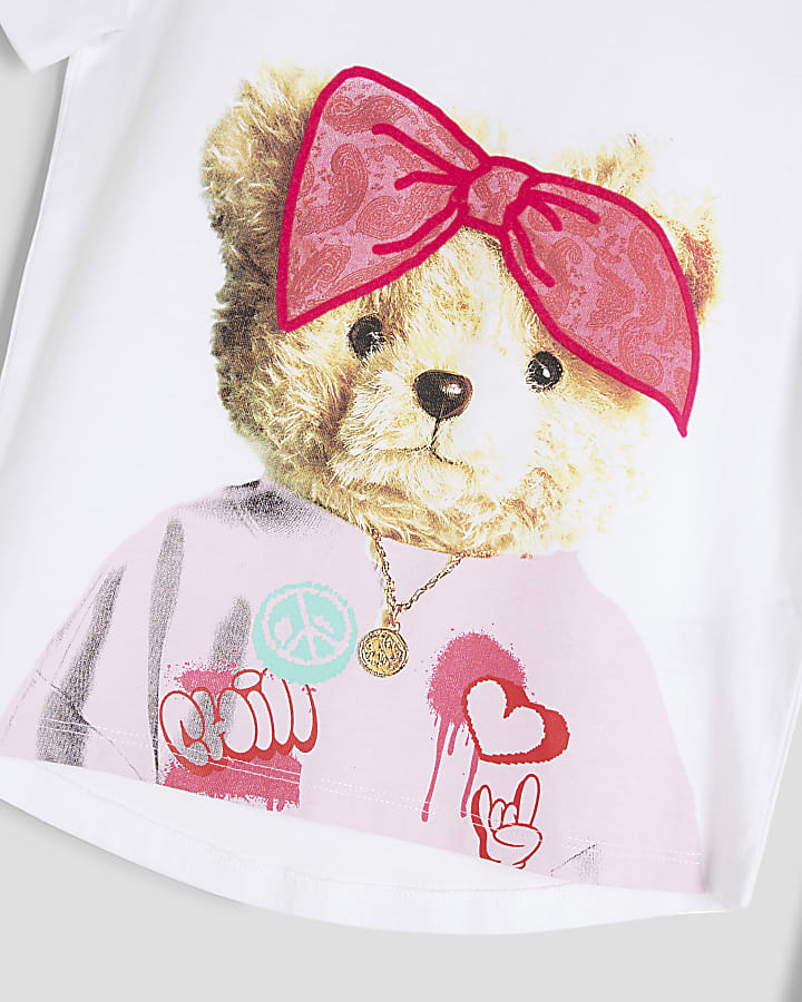Mini Girls Pink Bandana Bear T-Shirt Set