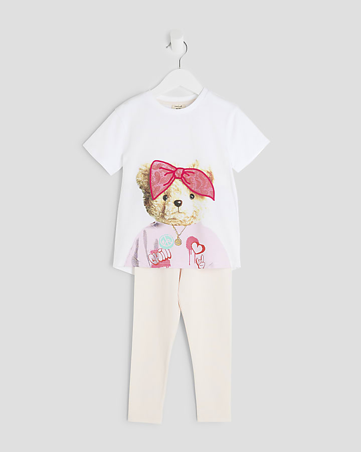 Mini Girls Pink Bandana Bear T-Shirt Set