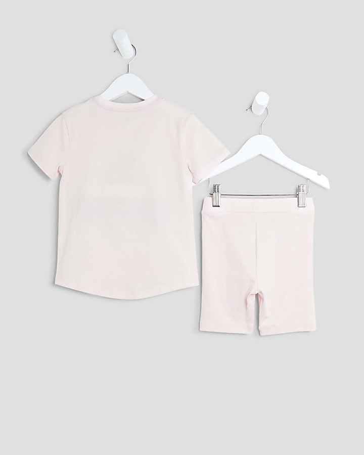 Mini Girls Pink Sequin Bear T-Shirt Set