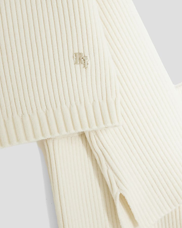 Girls Cream Rib Cut Out Shoulder Jumper Set