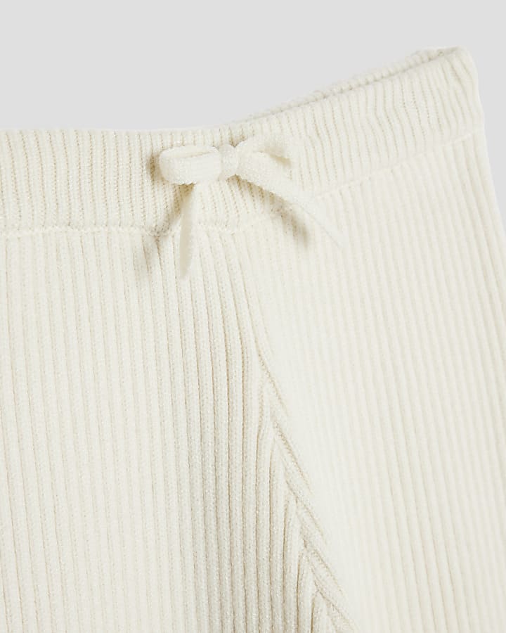 Girls Cream Rib Cut Out Shoulder Jumper Set