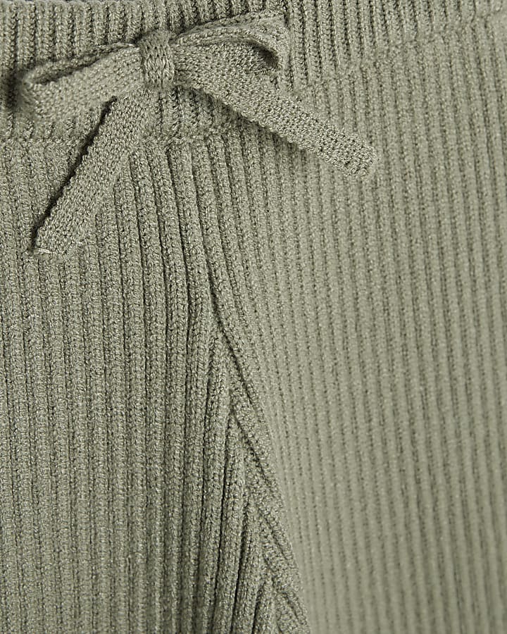 Girls Khaki Rib Cut Out Shoulder Jumper Set