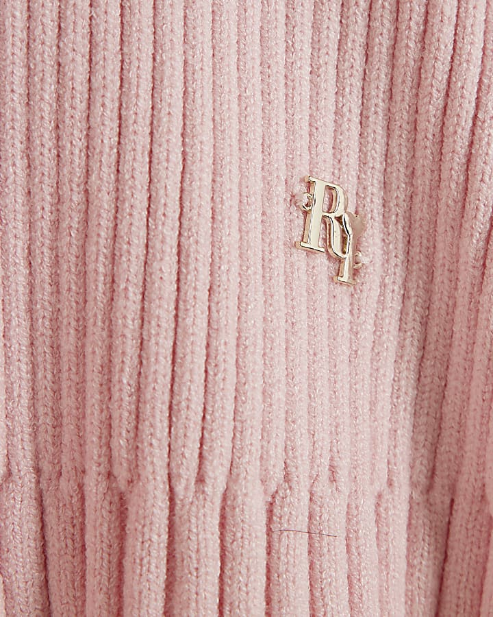 Girls Pink Ribbed Cut Out Shoulder Jumper Set