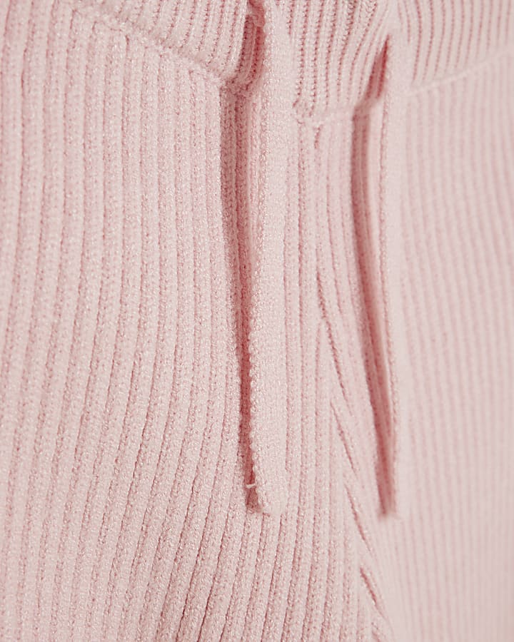 Girls Pink Ribbed Cut Out Shoulder Jumper Set