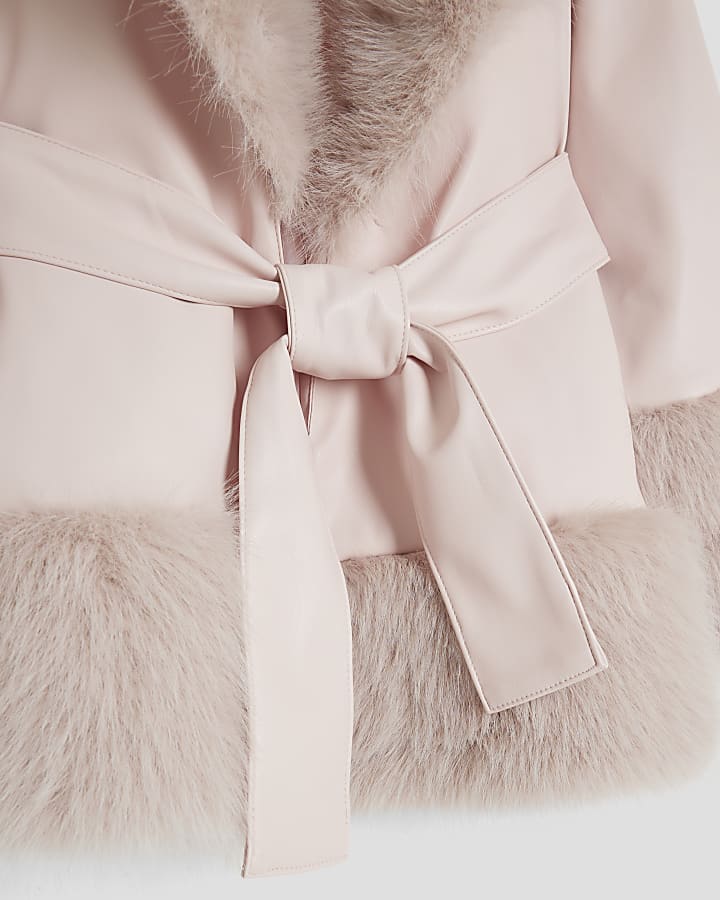 Girls Pink Faux Fur Wrap Coat
