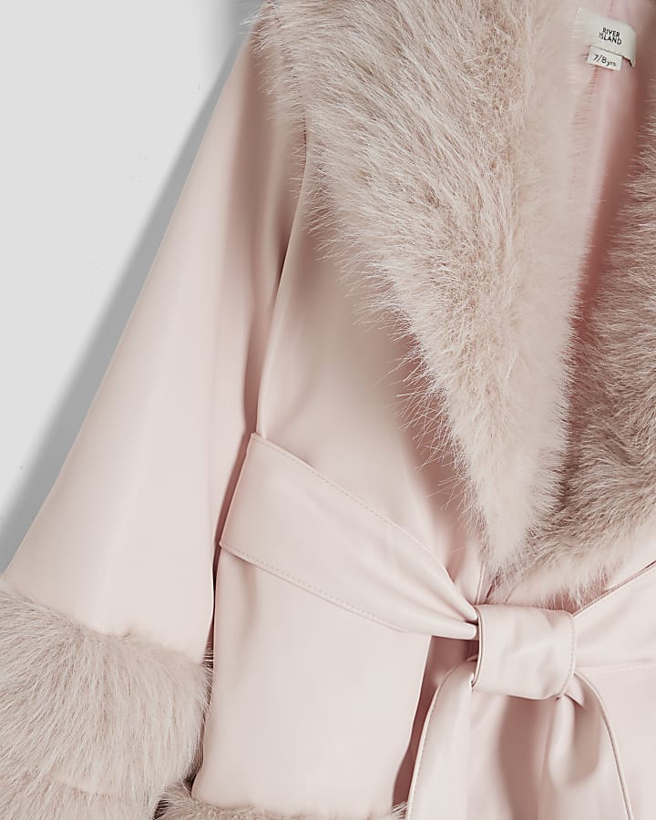 Girls Pink Faux Fur Wrap Coat
