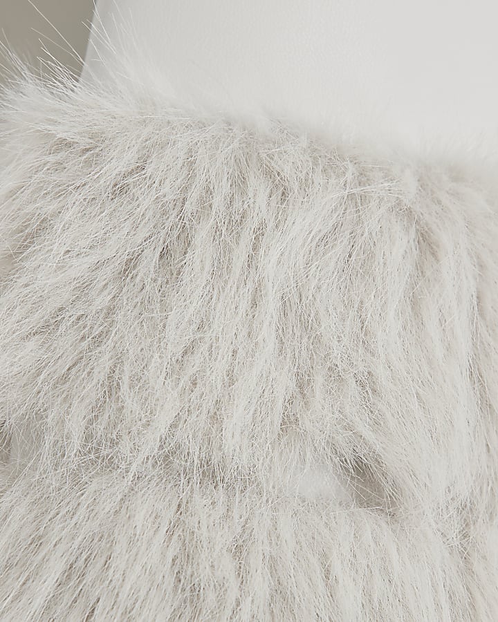 Girls Grey Faux Fur Wrap Coat