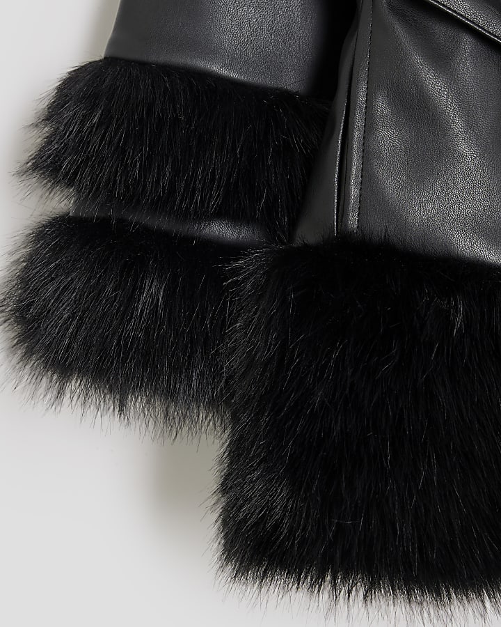 Girls Black Faux Fur Wrap Coats