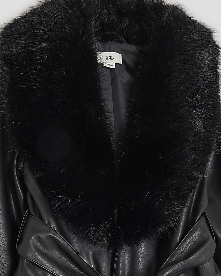 Girls Black Faux Fur Wrap Coats