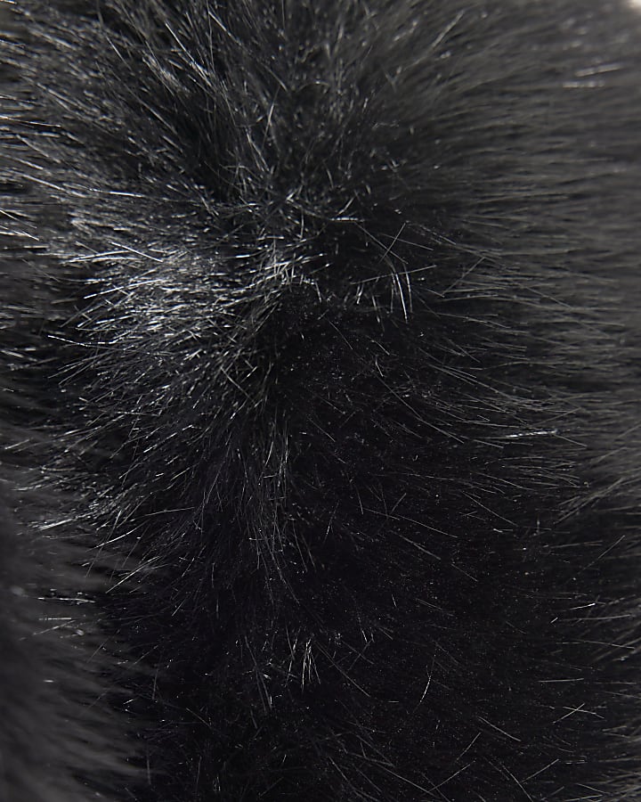 Mini Girls Black Faux Fur Wrap Coat