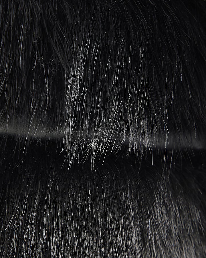 Mini Girls Black Faux Fur Wrap Coat