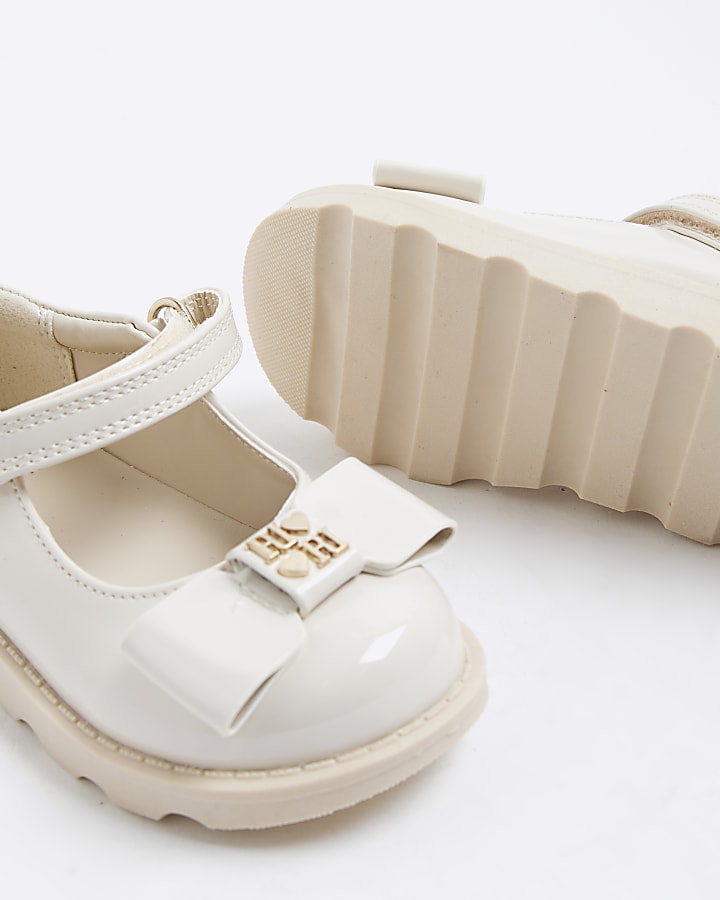 Mini Girls Cream Bow Mary Jane Shoes