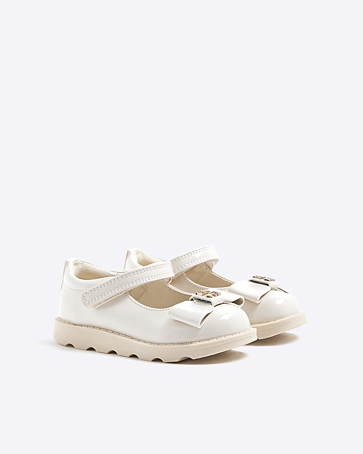 Mini Girls Cream Bow Mary Jane Shoes