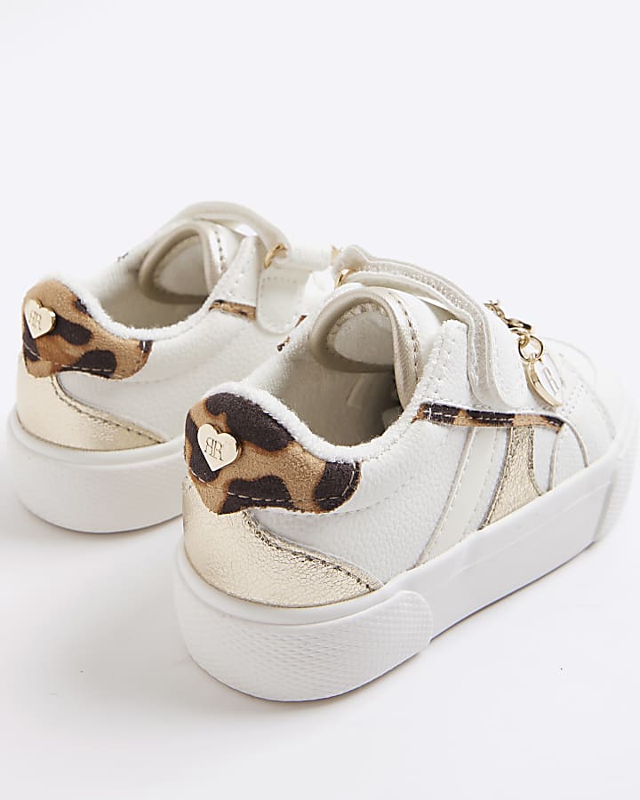 Mini Girls White Leopard Trainers