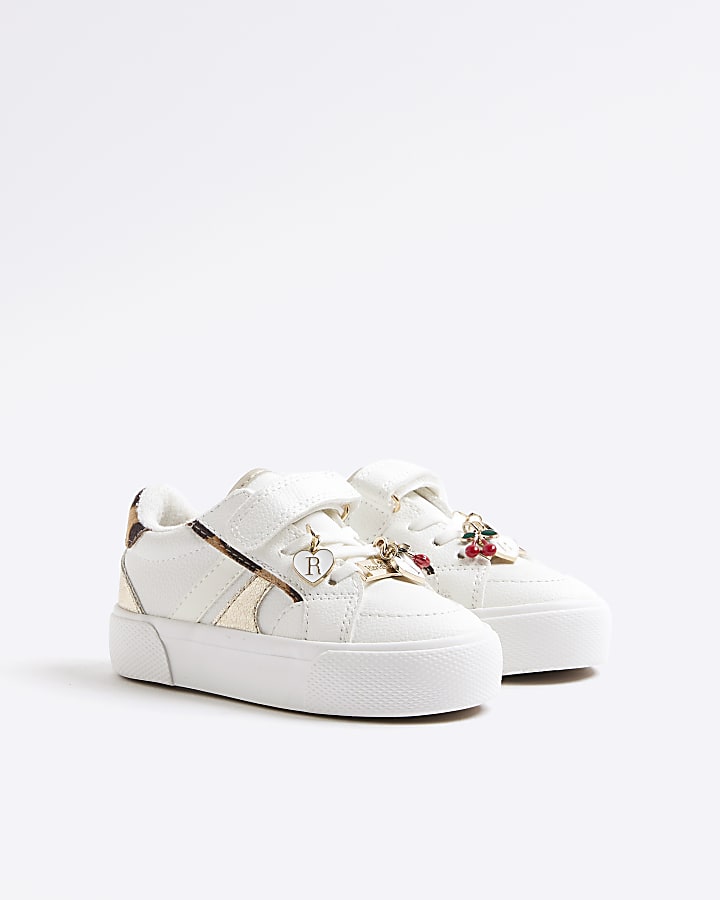 Mini Girls White Leopard Trainers