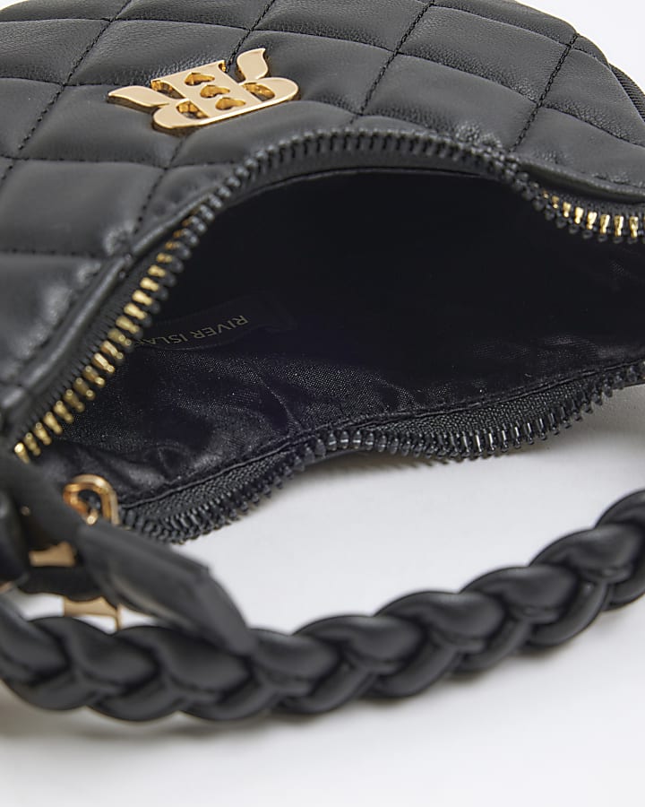 Girls Black Plaited Quilted Cross Body Bag