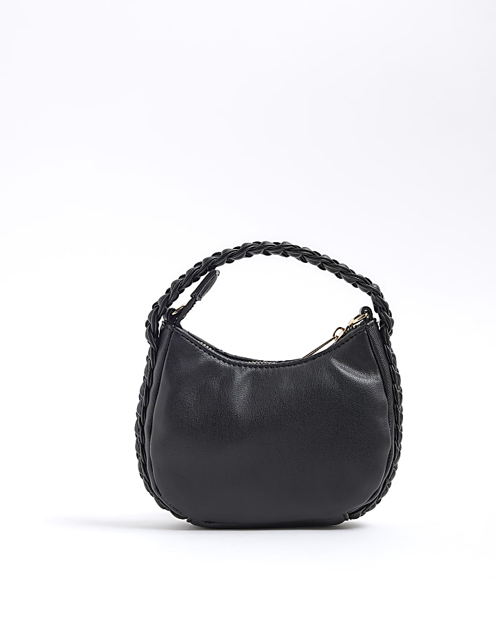 Girls Black Plaited Quilted Cross Body Bag