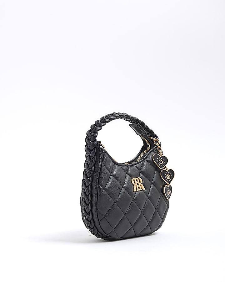 Girls Black Plaited Quilted Cross Body Bag
