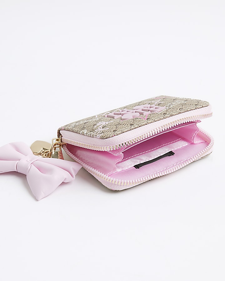 Girls Brown Graffiti Bow Monogram Purse