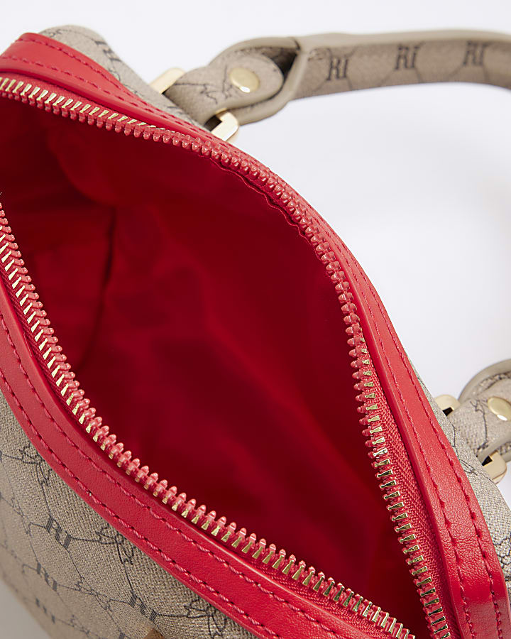 Girls Brown and Red Monogram Bowler bag