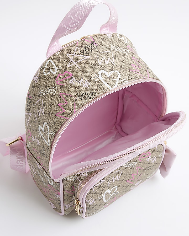 Girls Brown Graffiti RI Monogram Backpack