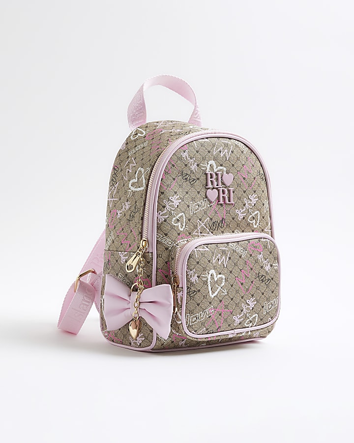 Girls Brown Graffiti RI Monogram Backpack