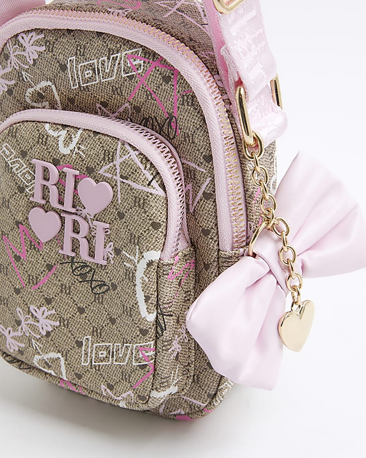 Girls Brown Graffiti Monogram Cross Body Bag
