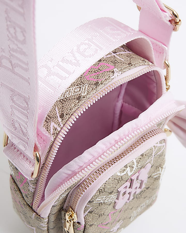 Girls Brown Graffiti Monogram Cross Body Bag