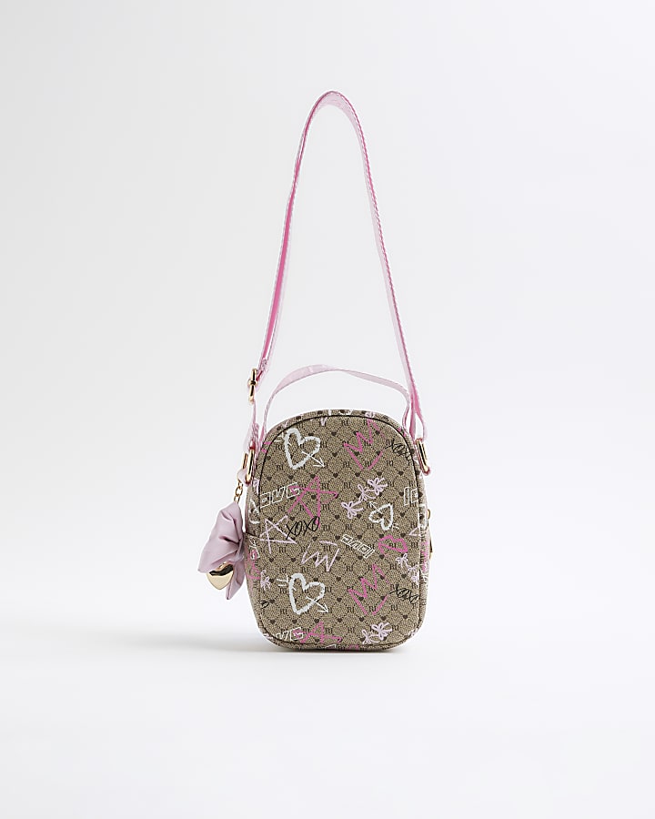 Girls Brown Graffiti Monogram Cross Body Bag