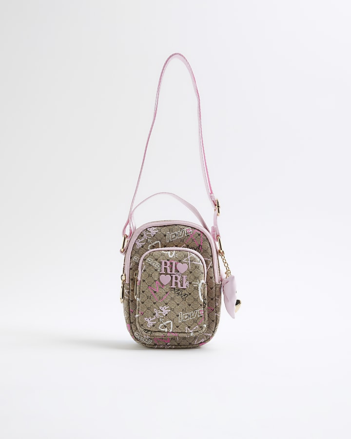 Girls Brown Graffiti Monogram Cross Body Bag