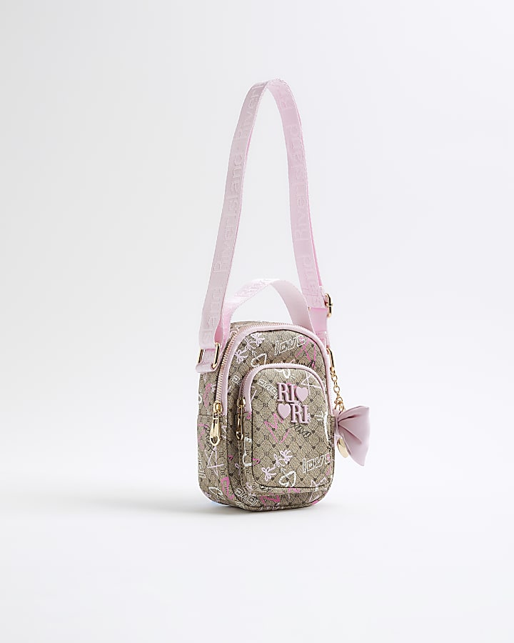 Girls Brown Graffiti Monogram Cross Body Bag
