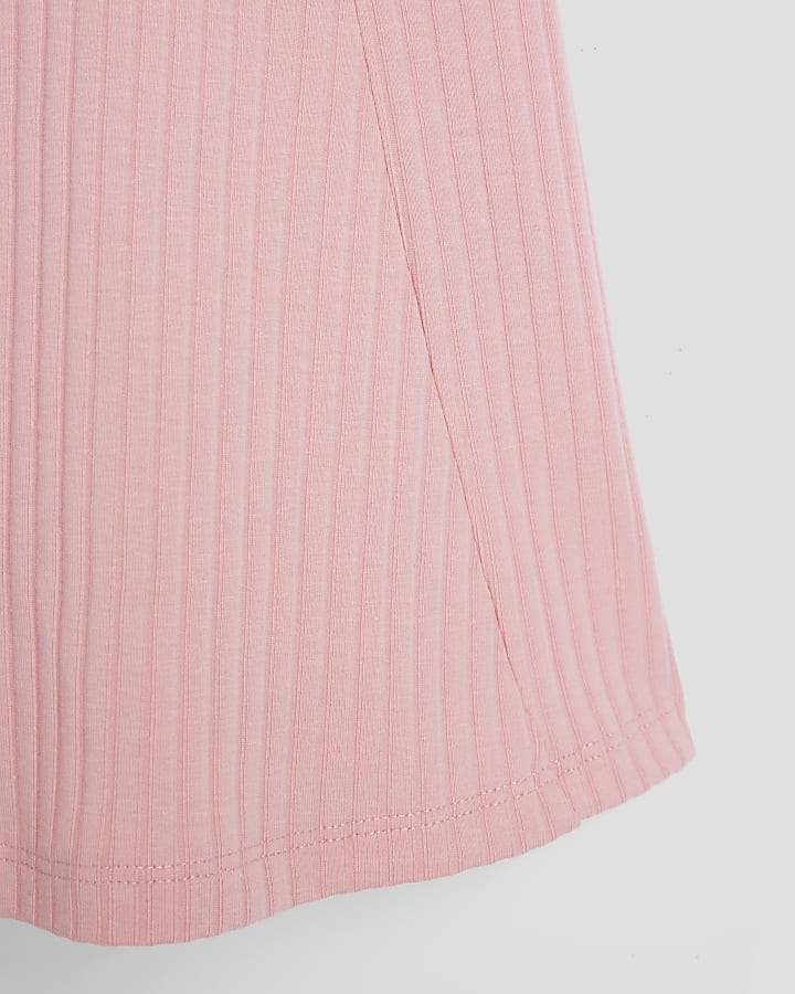 Girls Pink Ribbed Button Fit And Flared Dress