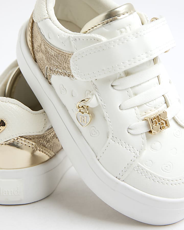 Mini Girls White Heart Embossed Trainers
