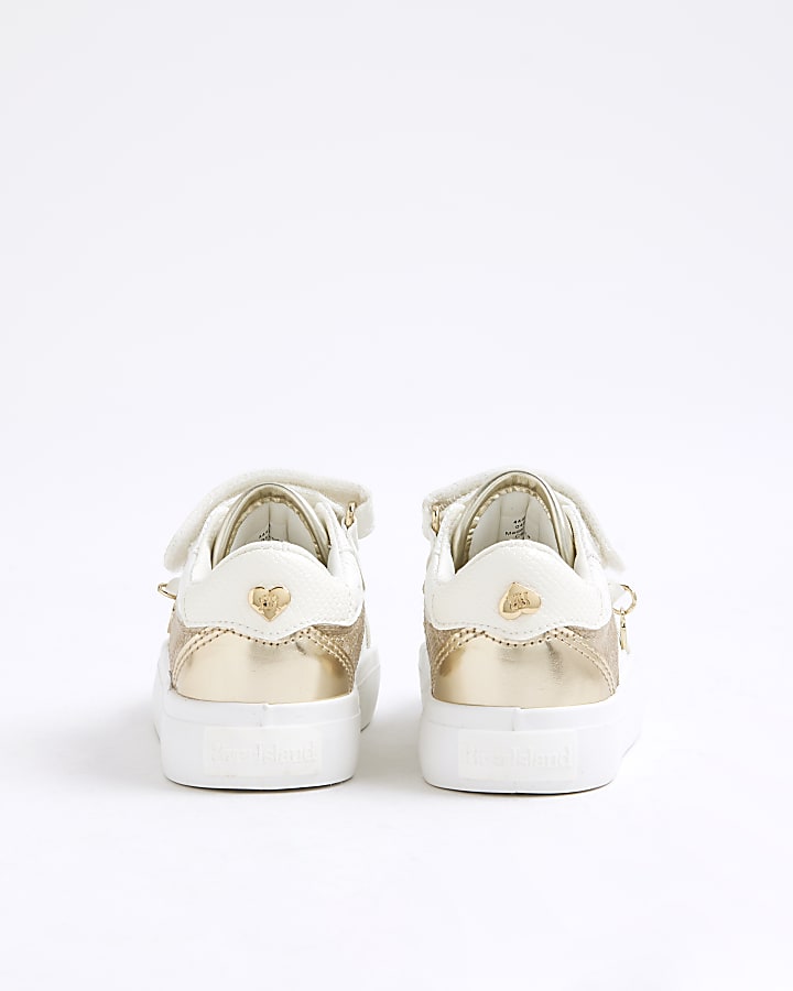 Mini Girls White Heart Embossed Trainers