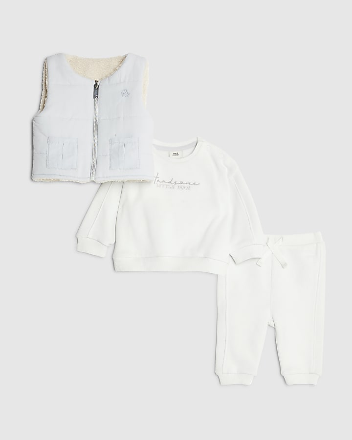 Baby Boys Blue 3 Piece Padded Gilet Set